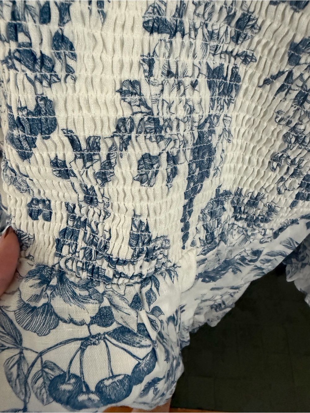 Reformation Smocked Square-Neck Midi Dress in Blue Floral - Picture 4 of 5